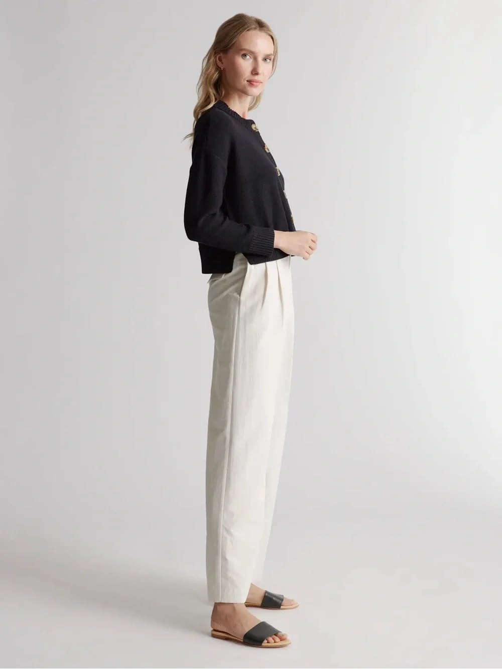 Quince 100% Organic Cotton Cropped Cardigan Sz L Black - Picture 3 of 14